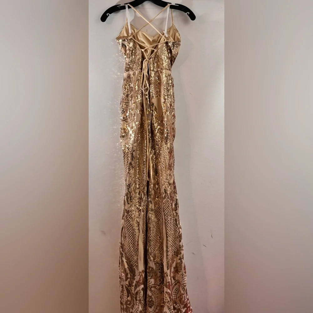 New Sparkly Sequin Mermaid Dress Spaghetti Straps Formal Evening Dress Slit - Picture 4 of 7